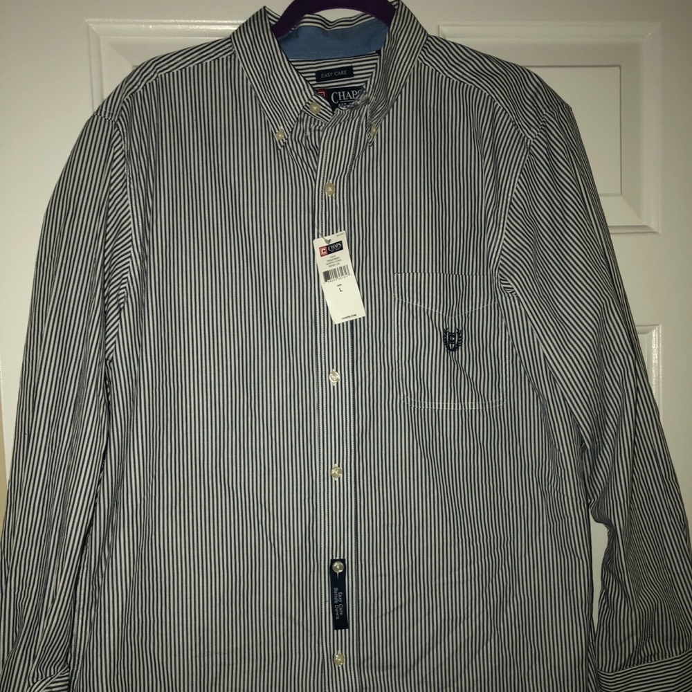 Men’s Chaps buttondown charcoal grey white stripes